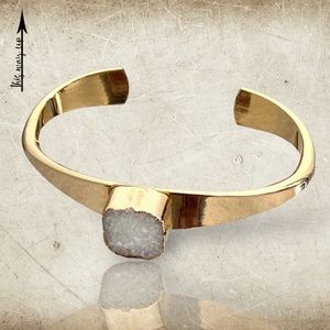 Gold Cuff Bracelet with Raised White Druzy Stone